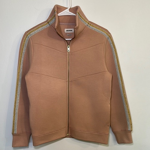 Zadig & Voltaire Cosy Neo Zip Up Jacket Blush Pink Metallic Stripe Size Small - Picture 2 of 8